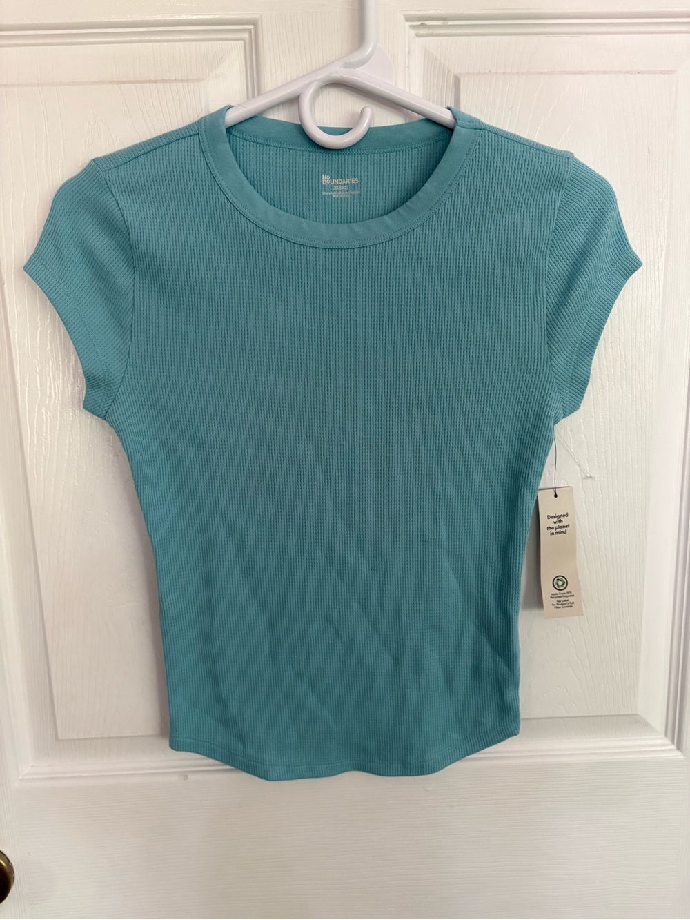 No Boundaries Short Sleeve Ribbed Tee in Aqua Blue